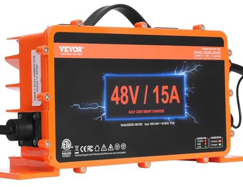 VEVOR Chargeur de batterie pour voiturette de golf 48 V, chargeur de batterie intelligent avec prise G29, 15 A, compatible avec batteries au plomb AGM/GEL/EFB MF inondées NMC LiFePO4 pour Yamaha, IP67