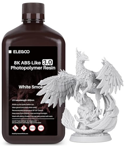ELEGOO 8K ABS-Like Resin 3.0, LCD UV Rapid Resin Hohe Präzision, Nicht Spröde, Verbesserte Festigkeit und Zähigkeit für LCD/DLP 3D Drucker Photopolymer Resin Weißer Rauch 2000g