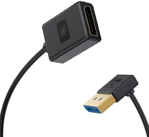 Kework 1ft DisplayPort UHD Extension Silicone Cable, OD 3.8mm Ultra Thin HDMI DisplayPort 1.4V Extender Cord, Down Angle Male to Straight Female DP 32.4Gbps Ultra High Speed Cable, 8K@60Hz