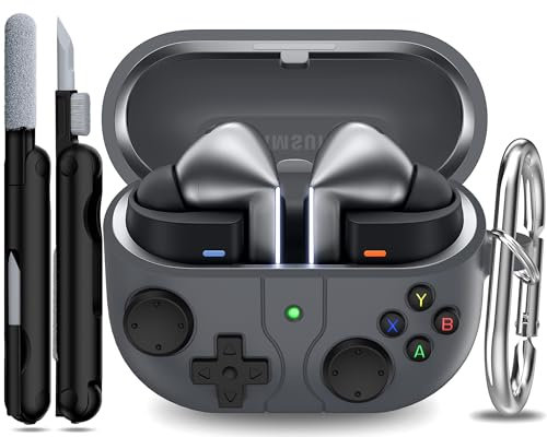 RFUNGUANGO Case Compatible with Samsung Galaxy Buds 3 Case & Galaxy Buds 3 Pro Case with Keychain, Cleaning Tool Included, Gaming Console Themed,Dark grey
