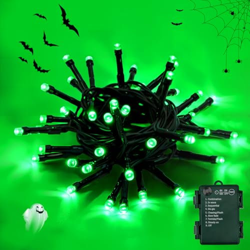FFZZKJ Halloween Lights Outdoor Timer 8 Modes Waterproof Battery Operated 10Ft/3M 30 LED Indoor for Halloween Decorations/Christmas Decorations, Door, Window, Green