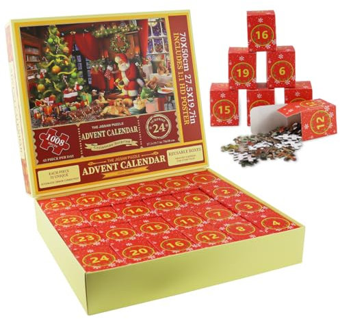 2024 Advent Calendar Christmas Puzzle, 24 Boxes 1008 Pieces Santa Claus Jigsaw Puzzle, Christmas Countdown Calendar Puzzle, Puzzle Christmas Home Decoration, Gift for Kid Adult Christmas