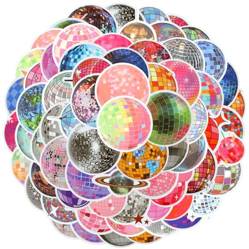 114stk Discokugel-Aufkleber, 70er 80er Disco-Aufkleber Retro-Disko-Partygeschenke Selbstklebend Vintage-Aufkleber für Wasserflasche Laptop Scrapbooking Partydekorationen