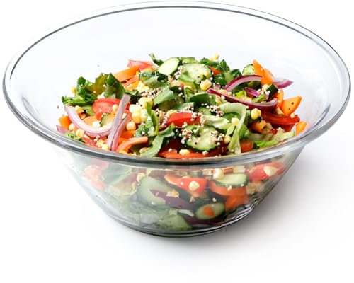 NUTRIUPS Large Glass Mixing Bowl, 4.1L Big Glass Salad Bowls, Clear Deep Glass Bowls for Mixing