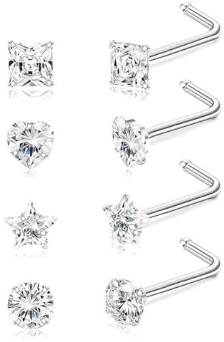 IKOPFLN 4 Stück 20G Nasenstecker Nasenpiercing Chirurgenstahl Nase Stecker mit Zirkonia Nase Piercing Set