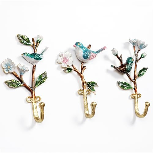 3 Pack Metal Wall Hooks with Bird Shape, Vintage Antique Decorative Wall Hangers, Heavy Duty Organizer Door Hooks Wall Mounted, Ideal for Hanging Keys Coats Hats Towels Bags