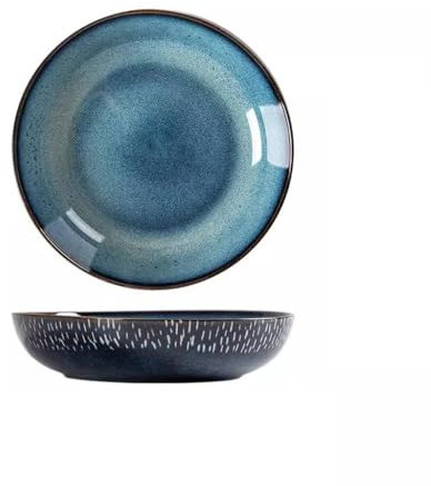 Piatto da Portata Piatto da zuppa in Ceramica retrò Giapponese, Piatto da Verdura Rotondo Antico, Piatto da Insalata, Piatto da Pranzo Spesso per la casa Piatto da zuppa