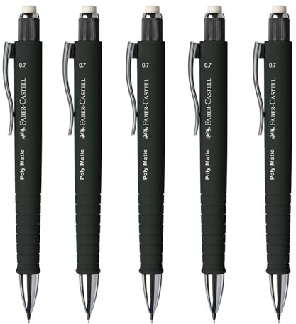 Faber-Castell 205260 - Druckbleistft Poly Matic schwarz, 5 Bleistifte, 0,7 mm, Härtegrad B