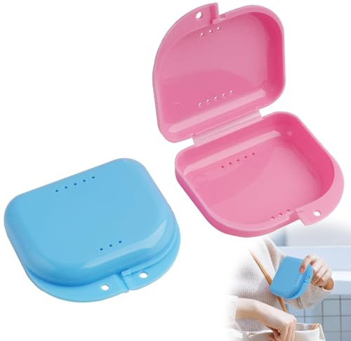 2er Set Zahnspangendose in Pink & blau, Robuste Prothesendose für Zahnschienen, Knirscherschienen und Zahnspangen, Wasserdicht und Hygienisch mit Belüftungslöchern, für Reisen und Alltag