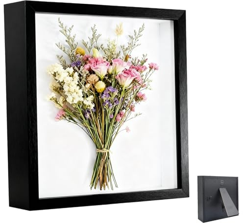 Bilderrahmen zum Befüllen, Tiefer Bilderrahmen zum Befüllen 30 x 30 cm, mit Transparente Acrylplatte, 3D Objektrahmen Tiefer 3cm, Tiefer Rahmen Hölzern, für Hochzeitsgeschenk, Schwarz