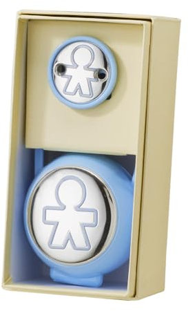 Clip Ciuccio, Catenella Portaciuccio con Box Azzurro con Inserto in Argento PVD decoro Boy e Incisione del Nome del Bambino - Regalo Nascita o Battesimo