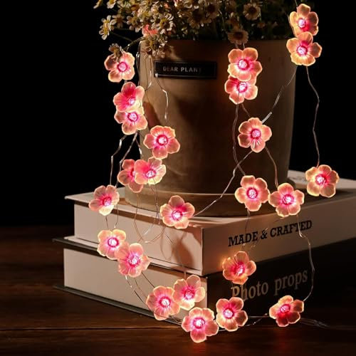 KOBOKO Leichte Kirschblüten, 2 m 20 LED Licht Kette Blumen Girlande, Kerzenketten Indoor Batterie, Kirschblüten dekorative Lampen, Licht Schleife rosa für Mädchen Schlafzimmer, Hochzeit, Frühling