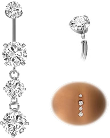 ESHIONER G23 Titan Bauchnabelpiercing Gold Silber Belly Piercing Bauchpiercing Hängend Bauchnabel Lang Kurzer Schmuck Bauchnabelpiercing Piercing Bauchnabel 14G 10MM 12MM 14MM Stablänge