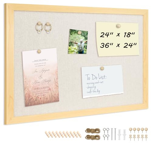 DOLLAR BOSS Pinnwand mit Leinen, 61 x 45,7 cm, Holzrahmen, Korktafel für Wände, Foto-Display, Pinnwand, dekorative Korktafel für Büro, Zuhause, Schule, Wohnheim, Dekoration mit 10 Reißzwecken