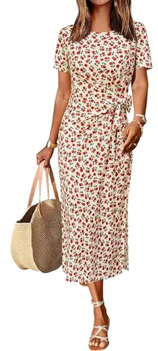 Newshows Sommerkleid Damen Lang Maxikleider Kurzarm Freizeitkleid Elegant T Shirt Sommer Kleid mit Schlitz