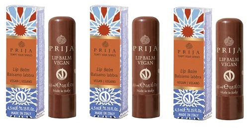 Prija Vegan Lip Balm with Jojoba Oil Shea Butter and Sunflower 3x 4.5ml | Pampers Your Lips Naturally with Jojoba Oil, Shea Butter and Sunflower Wax. Softens and Protects Dry Lips.
