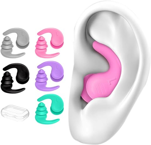 SINZONeu® Ohrstöpsel 5 Paar - Wiederverwendbare Silikon Ohrstöpsel Schwimmen Erwachsene, Schlafen & Lärmreduzierung, Wasserdichte Ohrenstöpsel mit Shark-Fin-Design