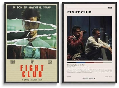 Generisch 2 PCS Fig-ht Club Movie Poster Für Zimmer, Ästhetische Leinwand-Wandkunst, Schlafzimmer-Dekor Poster 16x24inch(40x60cm)