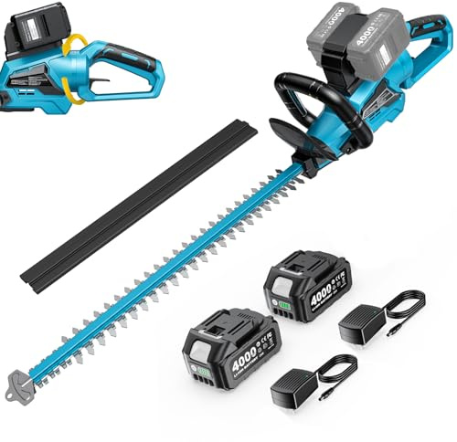 SEESII 40V Taille Haie Batterie, Lame 61 cm, Coupe Max 27 mm, Brushless | 2 Batteries 4,0 Ah, 3100 SPM, Moteur Brushless 26000 RPM, Poignée Pivotante 180°, Interrupteur de Sécurité, Professionnel
