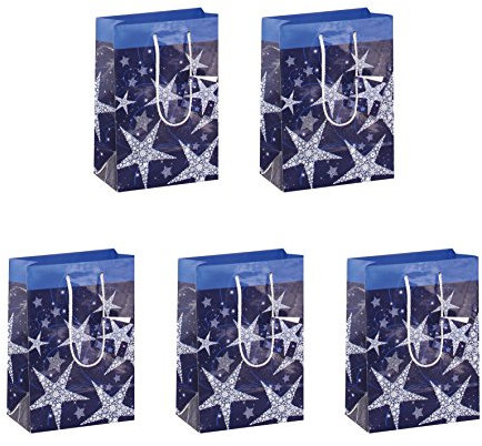 Sigel GT026/5 mittelgroße Papier-Geschenktüten 23 x 17 cm, Weihnachten 5er Set, blau, Shining stars, Papier-Geschenktaschen Weihnachten