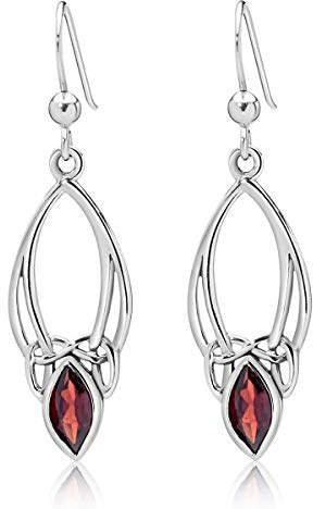 DTPSilver -Damen Haken Ohrringe 925 Sterling Silber - Keltische Dreifaltigkeitsknoten - keltischen Kollektion - Granat