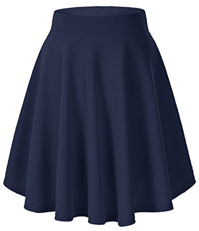 Damen Mädchen Basic Solid vielseitige dehnbaren informell Mini Skater Rock (S, Navy Blau-Lange)