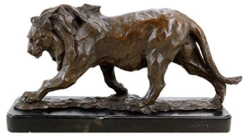 Kunst & Ambiente - Limitierte Bronzeskulptur - Löwe im Laufen - signiert Bugatti - Realistische Tierstatue auf Marmorsockel - Figuren online kaufen - Wohndeko für Innen