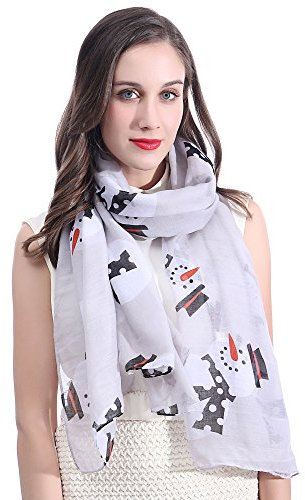 Lina & Lily Damen Schal Tuch mit Weihnachts-Muster (Silber, Schneemann)