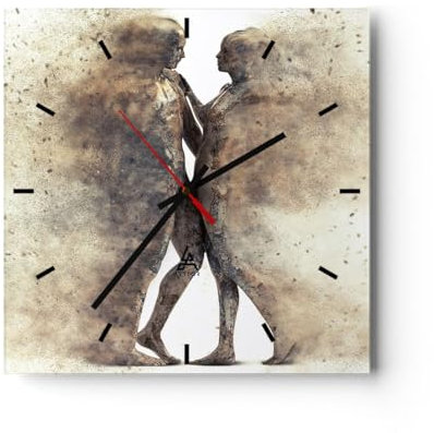 Modern Wanduhr Staub eine Frau EIN Mann der Liebe 40x40cm Quadrat Groß Wand Uhr Glas Analog Zimmeruhren Küche Büro Wohnzimmer Glasuhr Wall Clock Dekoration Design Küchenuhr C3AC40x40-3102