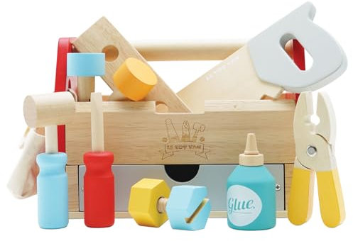 Le Toy Van - Cars & Construction Educational Wooden Tool Box Play Set For Role Play | Pretend Play Wooden Tools - Suitable For Age 3 And Older, Red