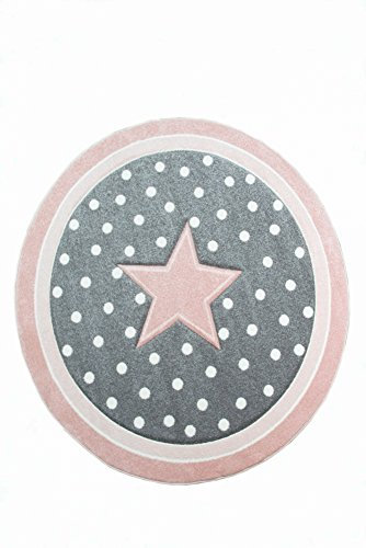 CARPETIA Kinderteppich Spielteppich Babyteppich Mädchen runder Teppich mit Stern rosa Creme grau Größe 80 cm Rund
