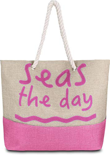 normani Strandtasche Schultertasche Handtasche Umhängetasche mit Sommer Design und großem Volumen Farbe Sea Pink