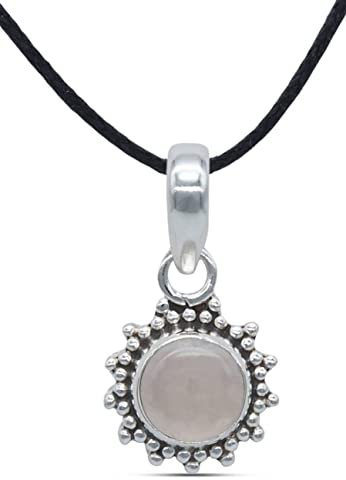 mantraroma Kettenanhänger 925 Silber Rosenquarz rosa Stein Edelstein Kettenanhänger Damen Sterling Silber Halskette Anhänger Geschenk (MAH-126-07)