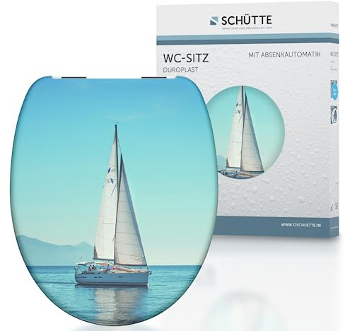 SCHÜTTE WC-Sitz Duroplast SAILING, Toilettensitz mit Absenkautomatik, passend für alle handelsüblichen WC-Becken, maximale Belastung der Klobrille 175 kg, SAILING 82148