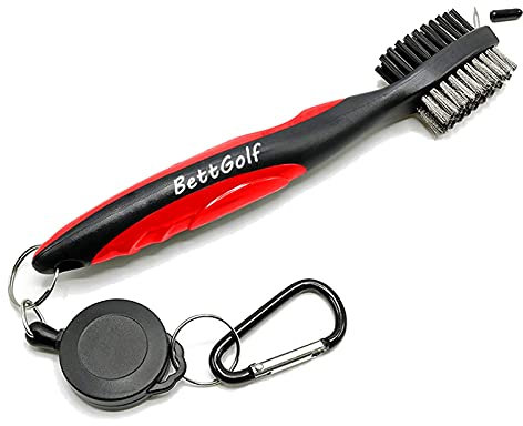 BettGolf Golf Club Brush and Groove Cleaner Brush Brushes in 3 For Golf Shoes/Golf Club/Golf/Golf Groove,2 Ft Retractable Zip-line Aluminum Carabiner (red)