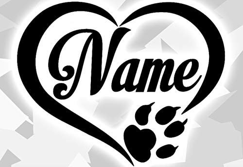 HR-WERBEDESIGN 1x Aufkleber Pfote Pfoten Hunde Wunschname Herz Sticker Auto Fun Tatze Name Heart paw Dog