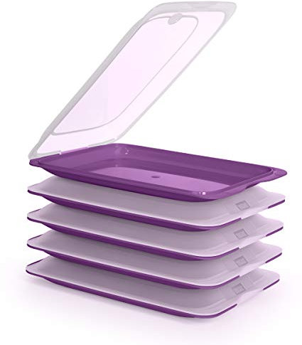 Hochwertige Aufschnitt-Boxen 5er Set platzsparend stapelbar (Stapelboxen) / Vorratsdosen-Set für Aufschnitt mit integrierter Servierplatte. Foodcenter Frischhaltedosen für den Kühlschrank