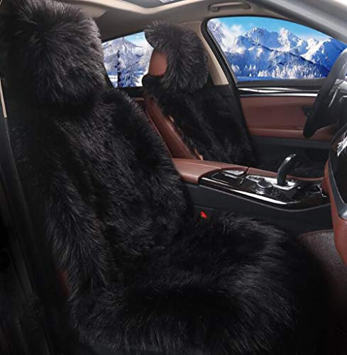 Hava Kolari Autositzbezüge Universal Plüsch 7cm Auto Sitzkissen Schaffell Abdeckung Auto Sitzbezug Modell Universal (Schwarz,B)