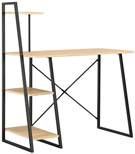 Tidyard Schreibtisch Regale Büromöbel Mit Regal & U-förmigen Beinen,Computertisch Arbeitstisch PC Tisch Bürotisch 102 x 50 x 117 cm,Spanplatte mit PVC-Beschichtung +pulverbeschichteter Stahl