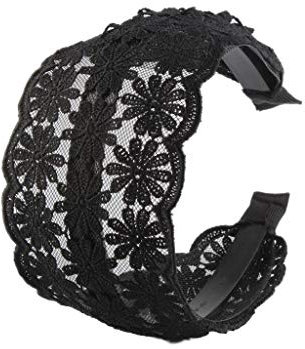 Inzopo - Serre-tête en Dentelle Noir pour Femme - Large Serre-tête avec Dentelle à Fleurs brodée