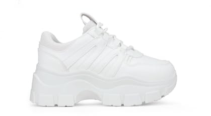 BOSANOVA Zapatillas con Total Look Blanco, Detalle de Trekking en los Cordones y Ligera Suela de Plataforma de 6,5 cm. Cierre con Cordones. Calzado para Mujer
