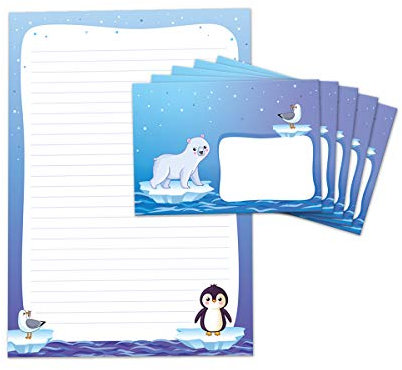 Briefblock mit Umschlag für Kinder Pinguin Briefpapier-Set (Block A4 mit 25 Blätter + 15 Umschläge)