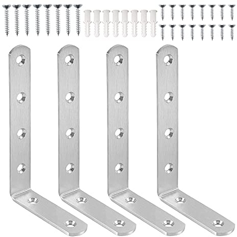 L-förmige Regalhalterungen aus Metall mit Schrauben und Dübeln, rechtwinklige Eckwinkel für Tische, Bücherregale, Holzbretter, Fenster (weiß, 125 mm x 75 mm), 4 Stück