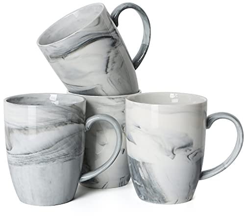 Smilatte Einzigartige Kaffeetassen, M067, Marmor-Keramiktasse für Zuhause und Büro, mikrowellengeeignet, 4 Stück, grau