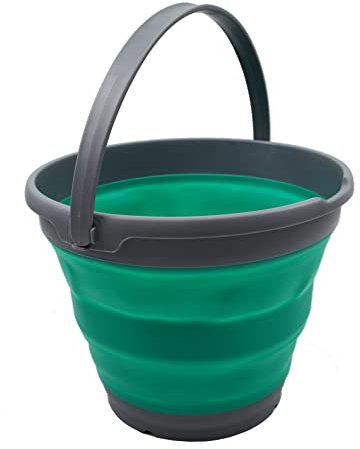 SAMMART 10L zusammenklappbarer Plastikeimer - Faltbare runde Wanne - Tragbarer Wassereimer zum Angeln - Platzsparender Outdoor-Wassertopf. Größe 31cm Durchmesser (Dunkelgrau/Bläulich-Grün, 1)