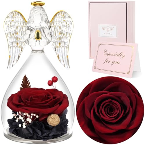 Sunia Ewige Rose Engel Geschenke für Frauen, Engel Figur Geschenke für Mama, Geburtstagsgeschenk für Frauen, Mutter Oma Geschenk, Schutzengel Rose Geschenk zum Muttertag Weihnachten Valentinstag
