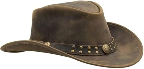 Sidewinder Cowboyhut, Robustes Dschungel-Grain-Leder, Unisex, für Erwachsene, für Herren, formbar, Outback-Western-Stil, breite Krempe