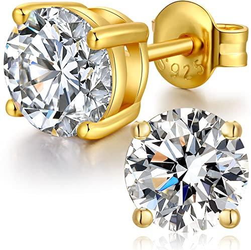 Silber Gold Ohrstecker Ohrringe für Damen Herren, S925 Sterling Silber Zirkonia, Hypoallergen für Geburtstags Gold