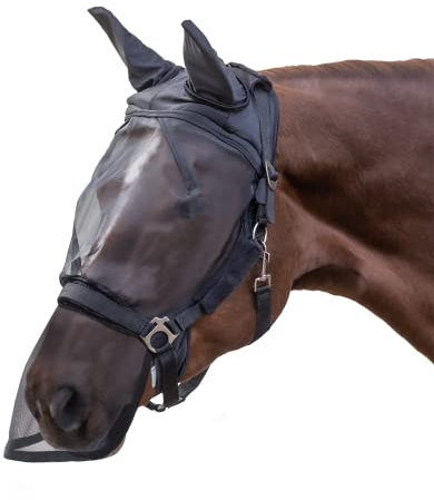 Waldhausen Fliegenmaske Premium für Halfter, Ohren- und Nasenschutz, schwarz, WB