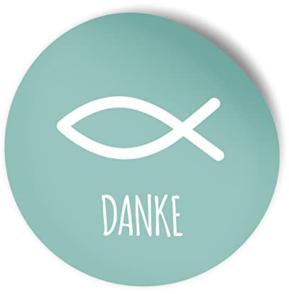 itenga 100x Sticker Aufkleber I Fisch Danke türkis I zum Basteln von Gastgeschenken I Taufe Kommunion Konfirmation Firmung I 4cm rund für Jungen und Mädchen